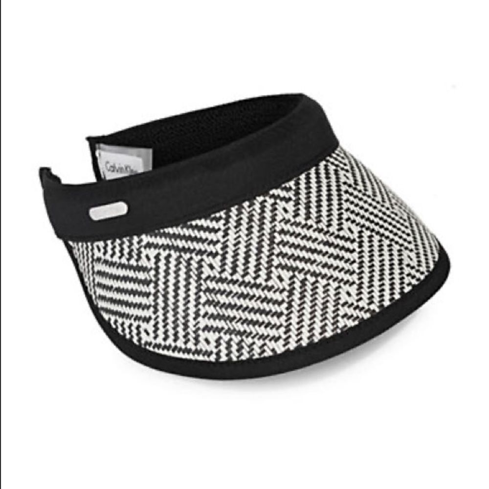 Calvin Klein Graphic Weave Straw Visor-Black-One Size